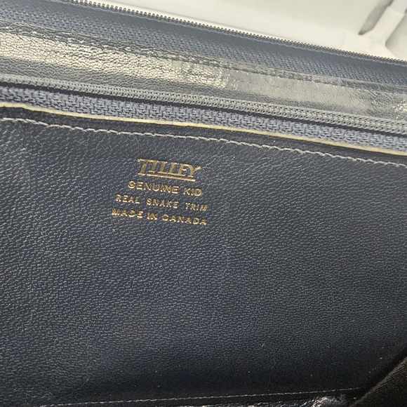 TILLEY Vintage Navy Blue Leather Snakeskin Trim Zip Around Continental Wallet - Picture 7 of 7